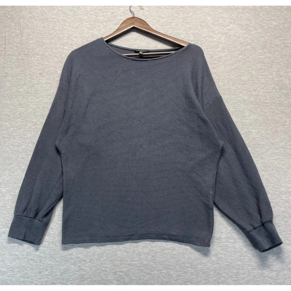Lucky Brand Ribbed Knit Top Womens Medium Charcoal Gray Stretch Drop Shoulder